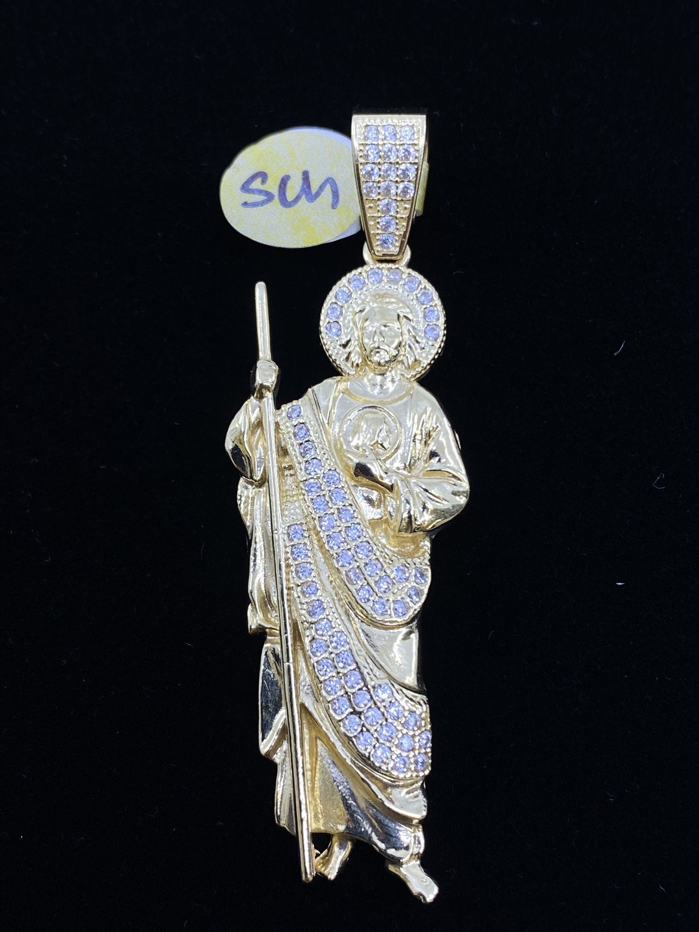 $1100 Yellow Gold W Zirconia San Judas Saint Jude Religious Charm Pendant