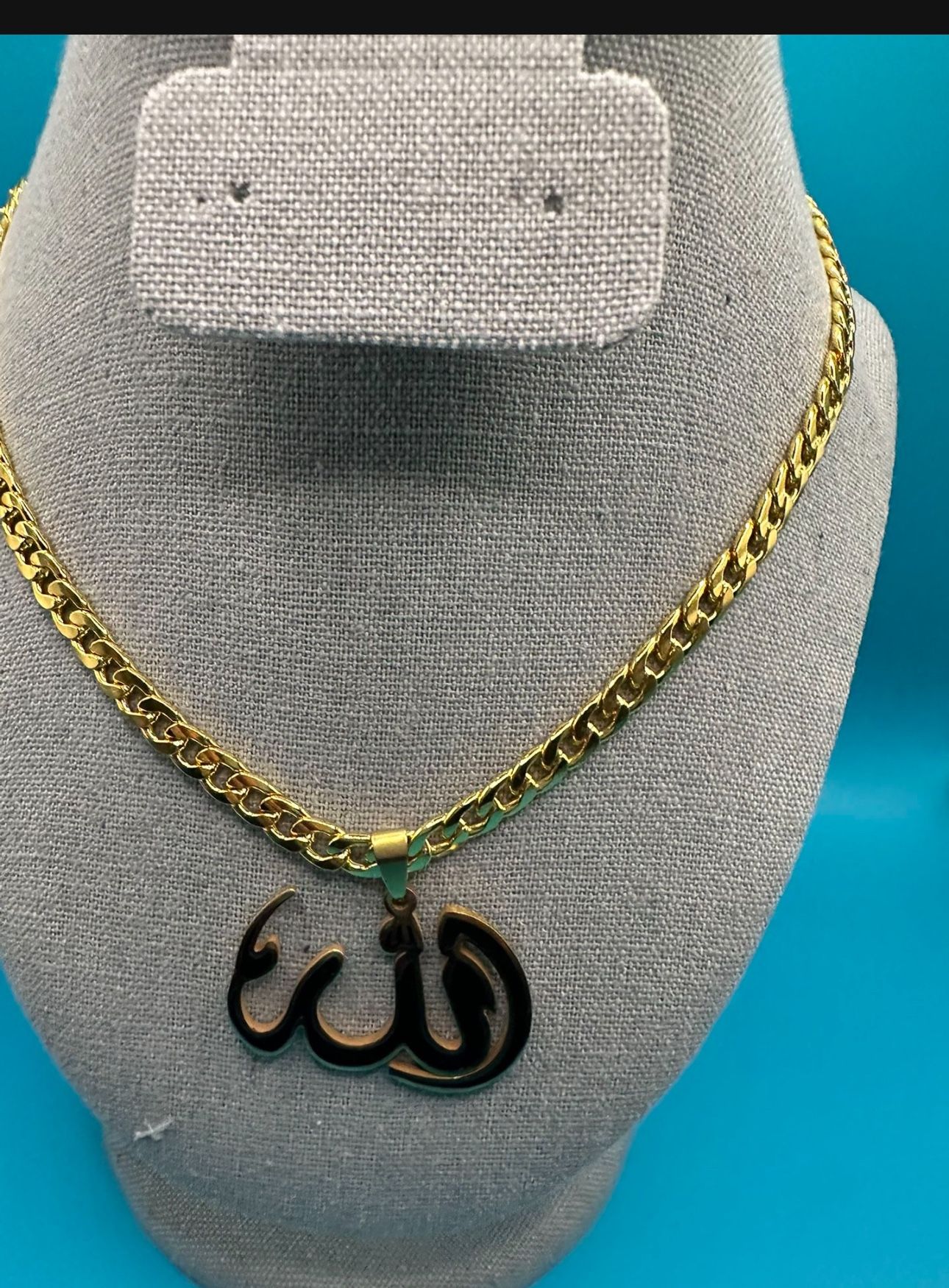 Vintage Allah Symbol Pendant 18 K Gold Plated  Stainless Steel Necklace For Men Women,Muslim Amulet