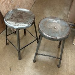 Two Old School Steel Heavy Shop Stools