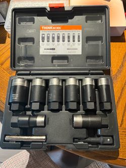 10-Piece Locking Lug Nut Removal Tool,1/2" Drive Deep Lug Nut Extractor Set for Damaged, Rusted, Rounded, Dual-Layer Reinforcement, Deep Well , 14‑27m