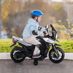Electric bike, 12-Volt Ride On Motorcycle Electric Dirt Bike for Kids with Training Wheels/Music Player/Headlights Silver, NEW
