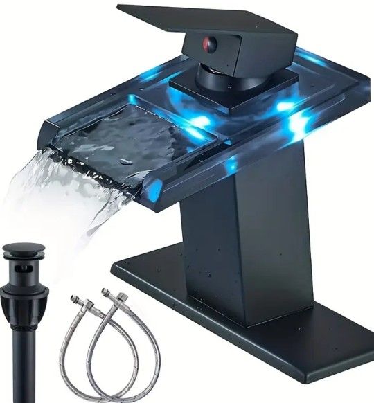Single Handle LED Waterfall Bathroom Sink Faucet 