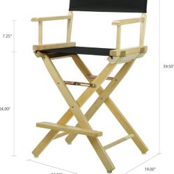 24” Director’s Chair – Natural Wood Frame, White Canvas | Folding Counter Height Chair