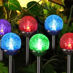 2 Boxes-3 lights Ea GIGALUMI Solar Lights Outdoor Cracked Glass Ball Solar Garden Lights Cold White/Color Changing Lights Outdoor New
