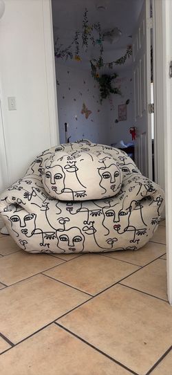 Bean Bag Chair with Memory Foam Filled Ultra Soft Jacquard Pattern Cover for Adults Comfy Fur Bean Bag Chairs with Armrests Ottoman for Bedroom Living