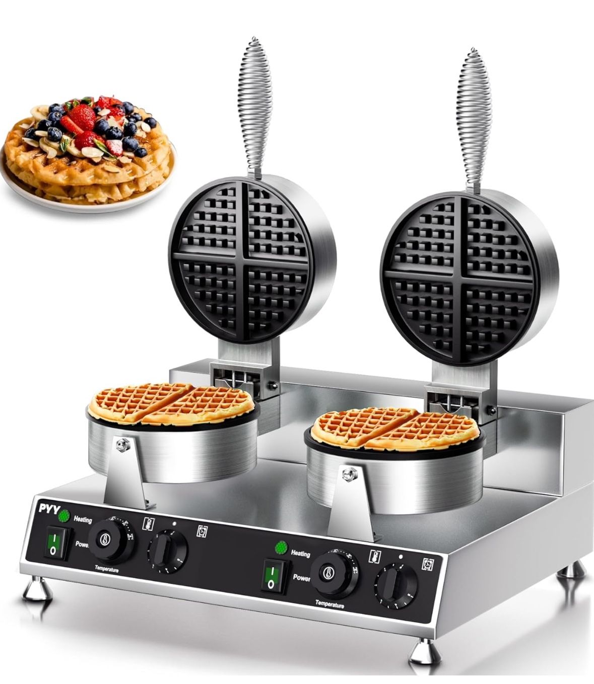 PYY Commercial Waffle Maker Double Waffle Maker Large Stainless Steel Waffle Maker