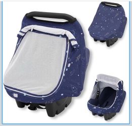 Baby Car Seat Cover, Breathable Car Seat Canopy, Mesh Window, Blue