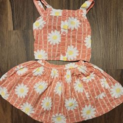 NWOT Girls Sz 5T Peppa Pig Two Piece Tank & Skirt Set in Pink w Yellow & White Flowers, Flawless Condition