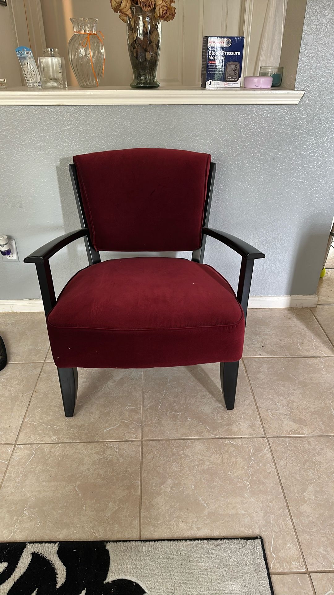 3 Deep red/ Burgundy Velvet Chairs With Black Frame