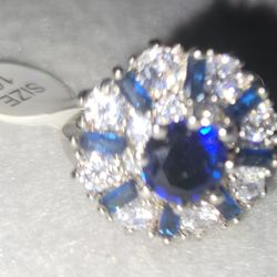 New Sz 10 Blue Sapphire CZ Fashion Ring
