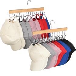 Brandnew 2 Pack Hat Rack for Baseball Caps Sturdy Wooden Hat Hangers for Closet & Room Display, 20pcs Hat Storage Clips Hat Organizers for Hang Ball C