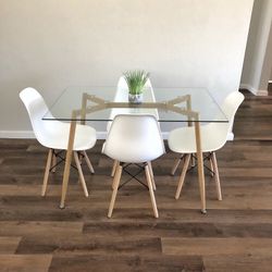 Glass Dining Table Set, White Kitchen Table Set