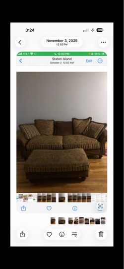 Paisley couch with brown ottoman