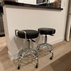Set of 2  - Seville Classics Rolling Shop Stools – Adjustable Height