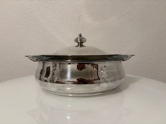 Italy Silver Plated Covered Dish with Clear Pyrex Insert