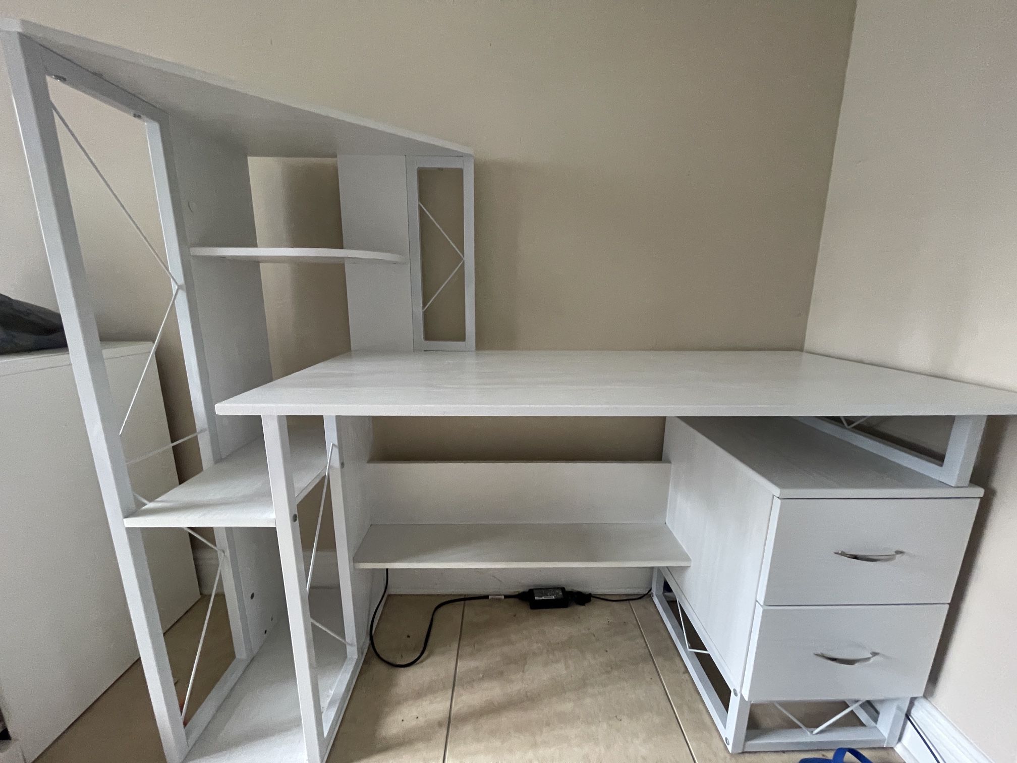 Large White Desk with Shelf