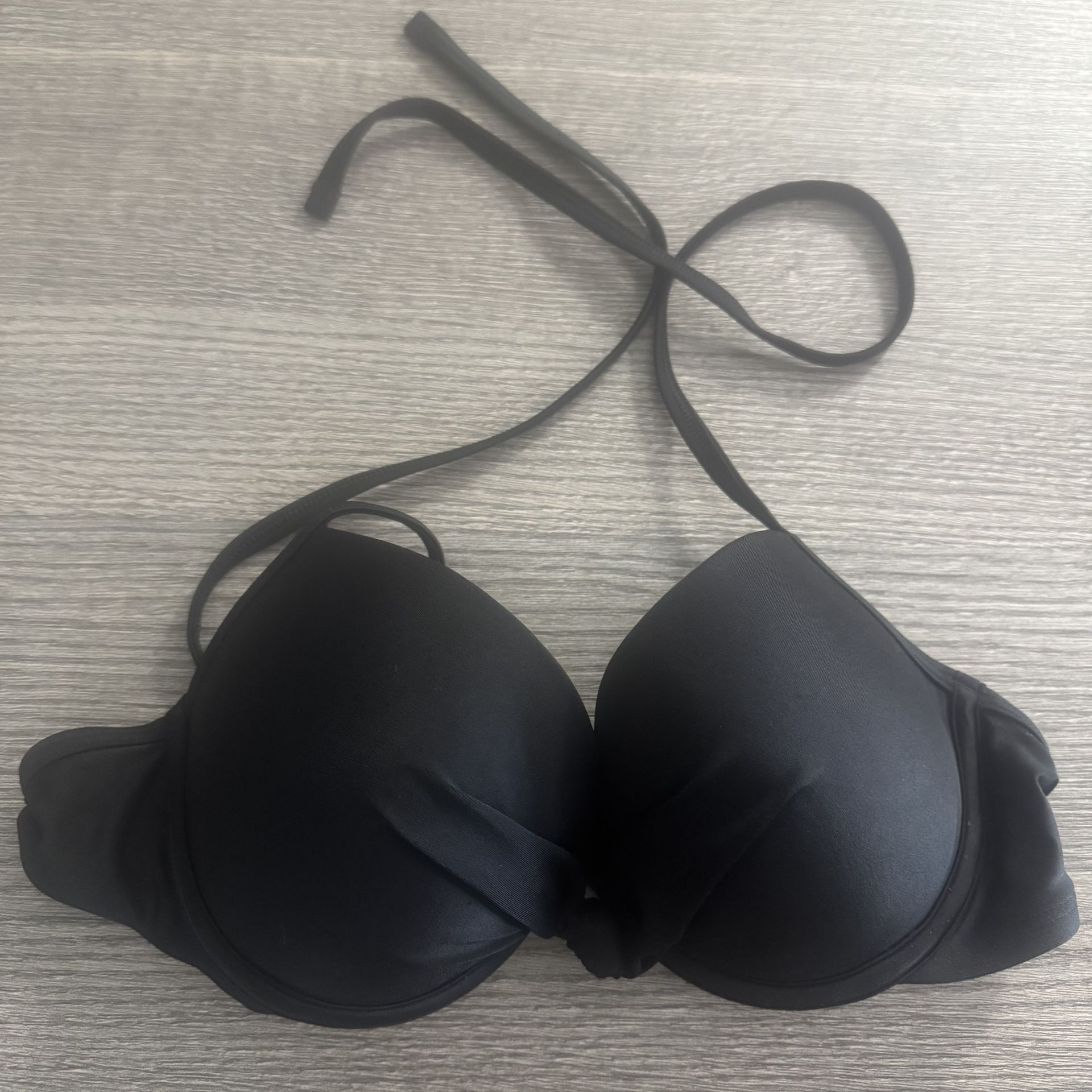 Aerie Push Up Underwire Bikini Halter Top Black Twist Front Padded Cups Size 36B