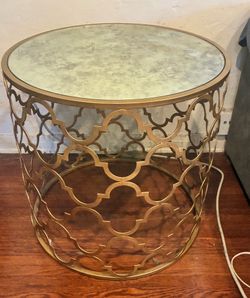 Gold Metal Side Table with Mirror Top