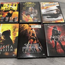 DVD martial arts movie lot. Includes Jet Li Collection, Ninja, Samurai and more.