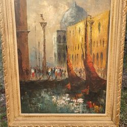 Vintage City Large Oil Painting 