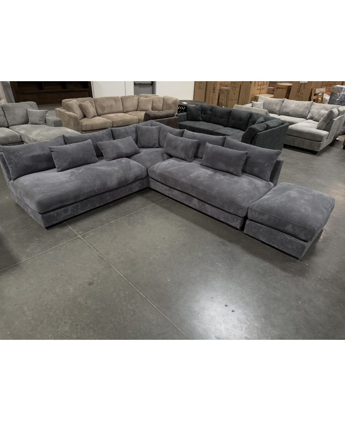 New! Deep Seating Couch, Dark Grey Sectional, Plush Sectional, Sectionals, Sofa, Couch, Sectional Sofa, Corduroy Sectional, Gray Couch, Grey Sofa