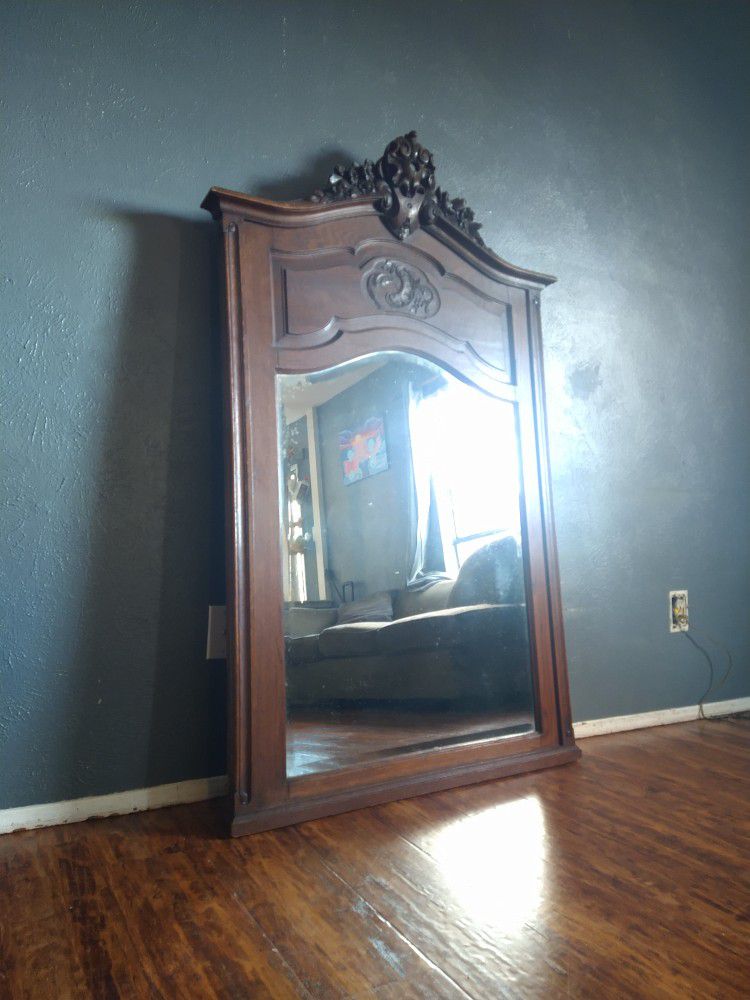 Antique French  Wall Mirror Louis XV Carved Oak 19th century