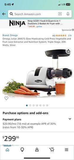 66 Omega Juicer J8007S Slow Masticating Cold Press Vegetable and Fruit Juice Extractor and Nutrition System Triple Stage 200 Watts Silver for Sale in San Diego CA OfferUp