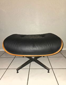 MCM Plycraft, Herman Miller, Eames Style Black Leather Bentwood Ottoman Footstool
