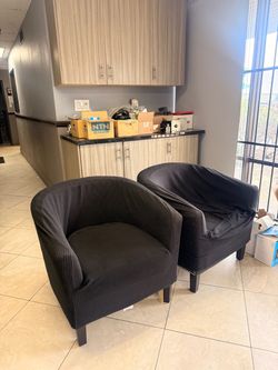 Black Fabric Barrel Accent Chairs – Set of 2