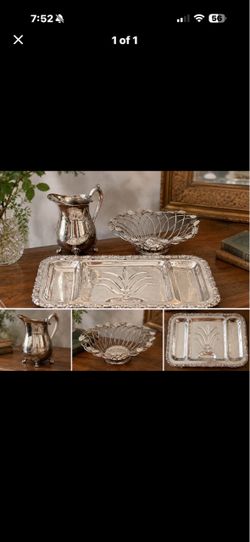Vintage-Style Silver Plate Serving Collection - Ornate Jug, Grape & Vine Basket & Large tray