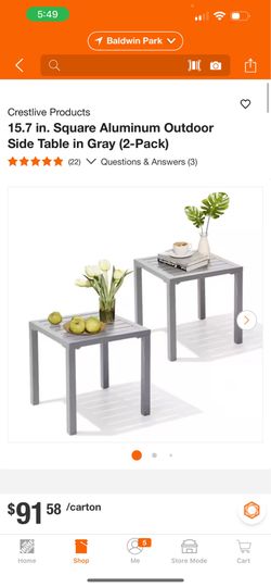2 Gray Aluminum Outdoor Side Tables 15.7 in Square