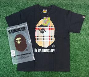 BAPE black t-shirt with plaid ape head graphic #streetwear #bape