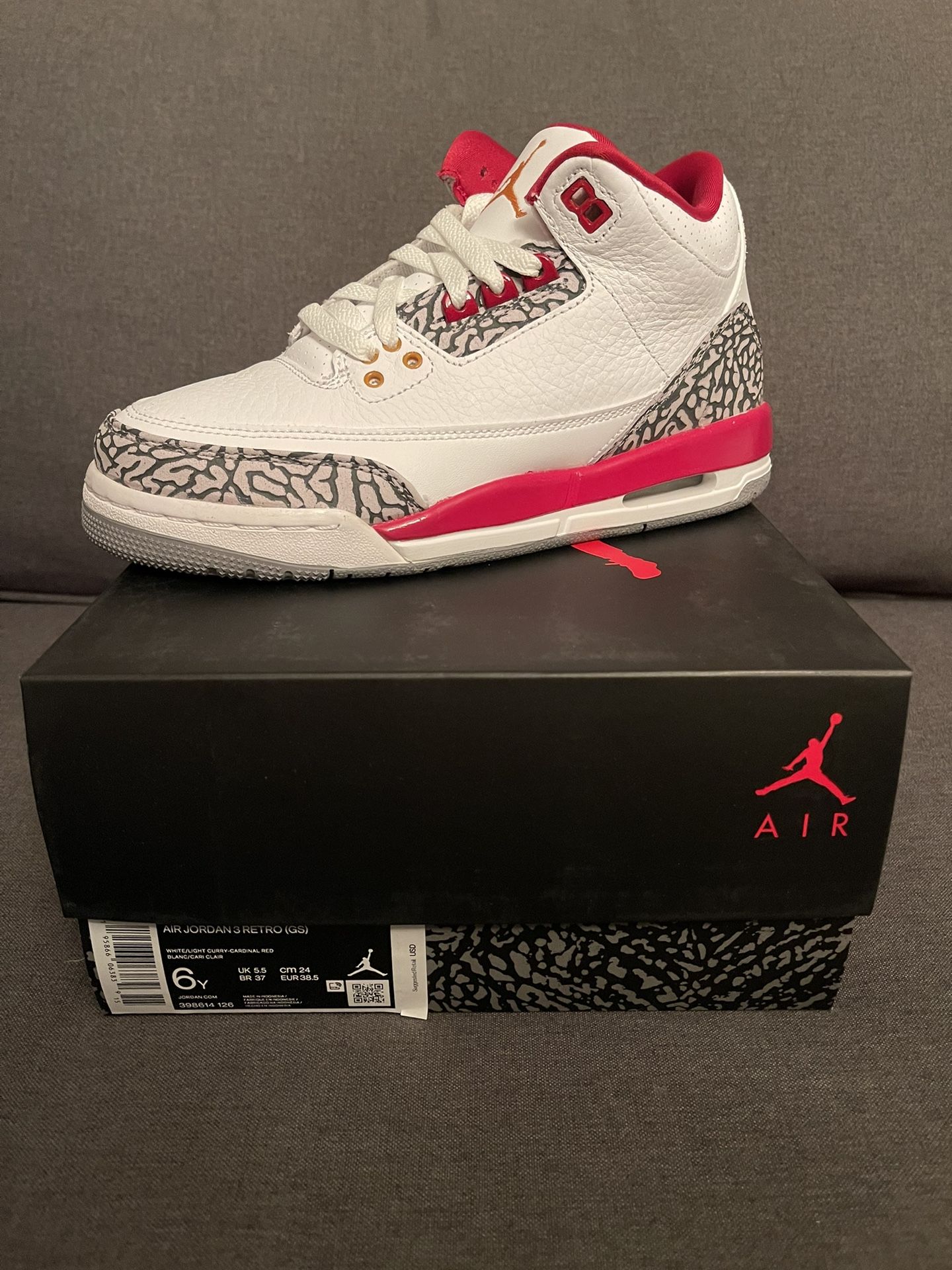 Ds Pair Of Jordan Retro 3's Cardinal Size 6y Gs