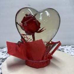 Red With Silver Glitter Heart Shaped Rose Globe