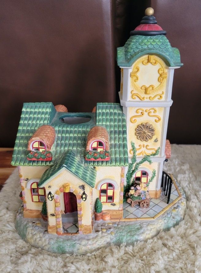 PARTY LITE PORCELAIN CANDLE HOLDER Olde World Village #4 Clock Tower Tea Light