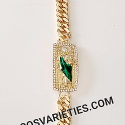 Bracelet St Jude San Judas Gold Plated With Accent Diamond Rhinestones 