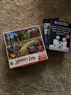 MasterPieces Memory Lane 300-Piece Puzzle & Buzzed Card Game Bundle