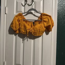 Wild Fable Yellow Checkered Crop Top