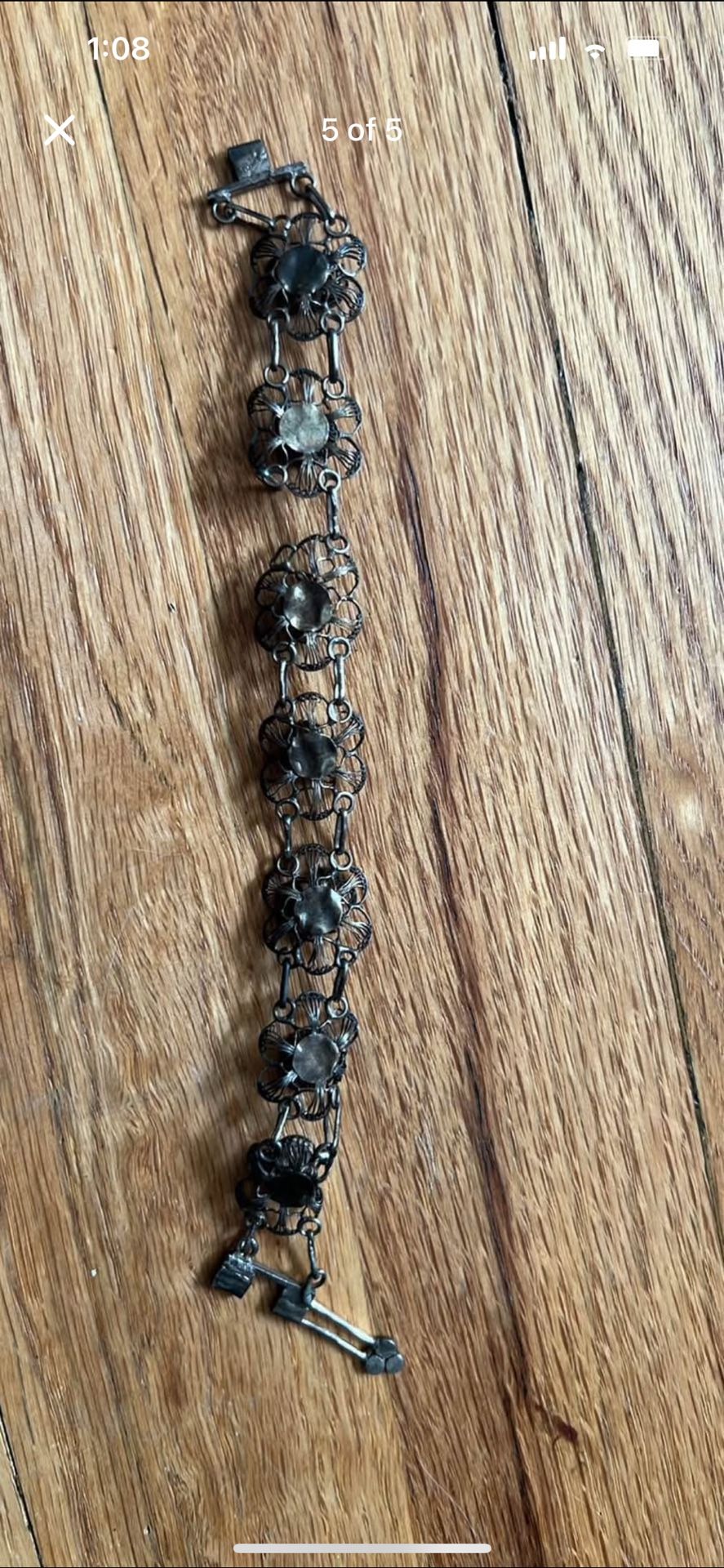 Beautiful Vintage Silver Floral Filigree Style Handcrafted Bracelet