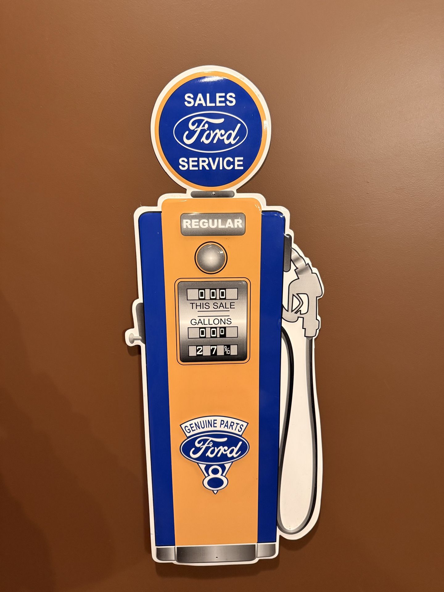 Ford Gas Pump Embossed Tin Metal Sign - Sales & Service - Genuine Parts - V8