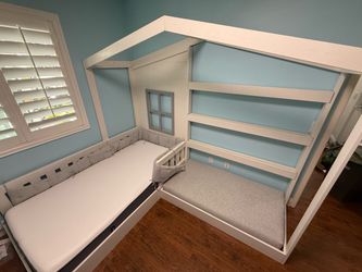 White Wood Kids House Bed and reading nook