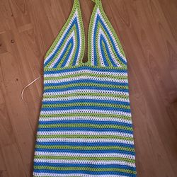 Key Lime Knit Mini Crochet Dress 