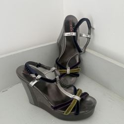 Prada multicolor velvet Wedge Sandals