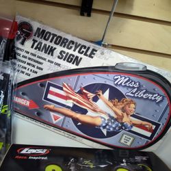 Miss Liberty Motorcycle Tank Metal Sign $35 special deal