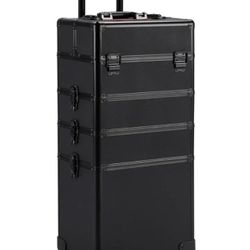 4 in 1 Professional Makeup Train Case Aluminum Cosmetic Case Rolling Makeup Case Extra Large Trolley Makeup Travel Organizer, with 360° Swivel Wheels,