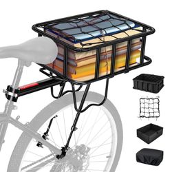 Rear Bike Rack With Basket, 110 LB Capacity Universal Bike Basket Rear