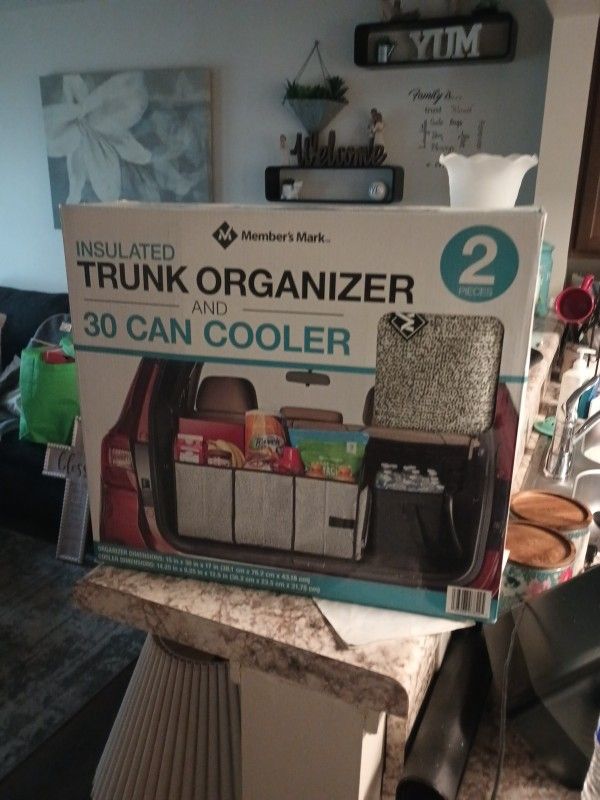 Member's Mark Insulated Trunk Organizer and 30-Can Cooler, Gray, New