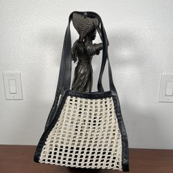 Massimo Dutti Contrast Leather Mesh Handbag Made In Spain 
