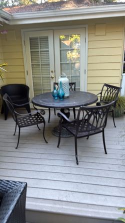Aluminum patio table and chairs with Sunbrella cushions