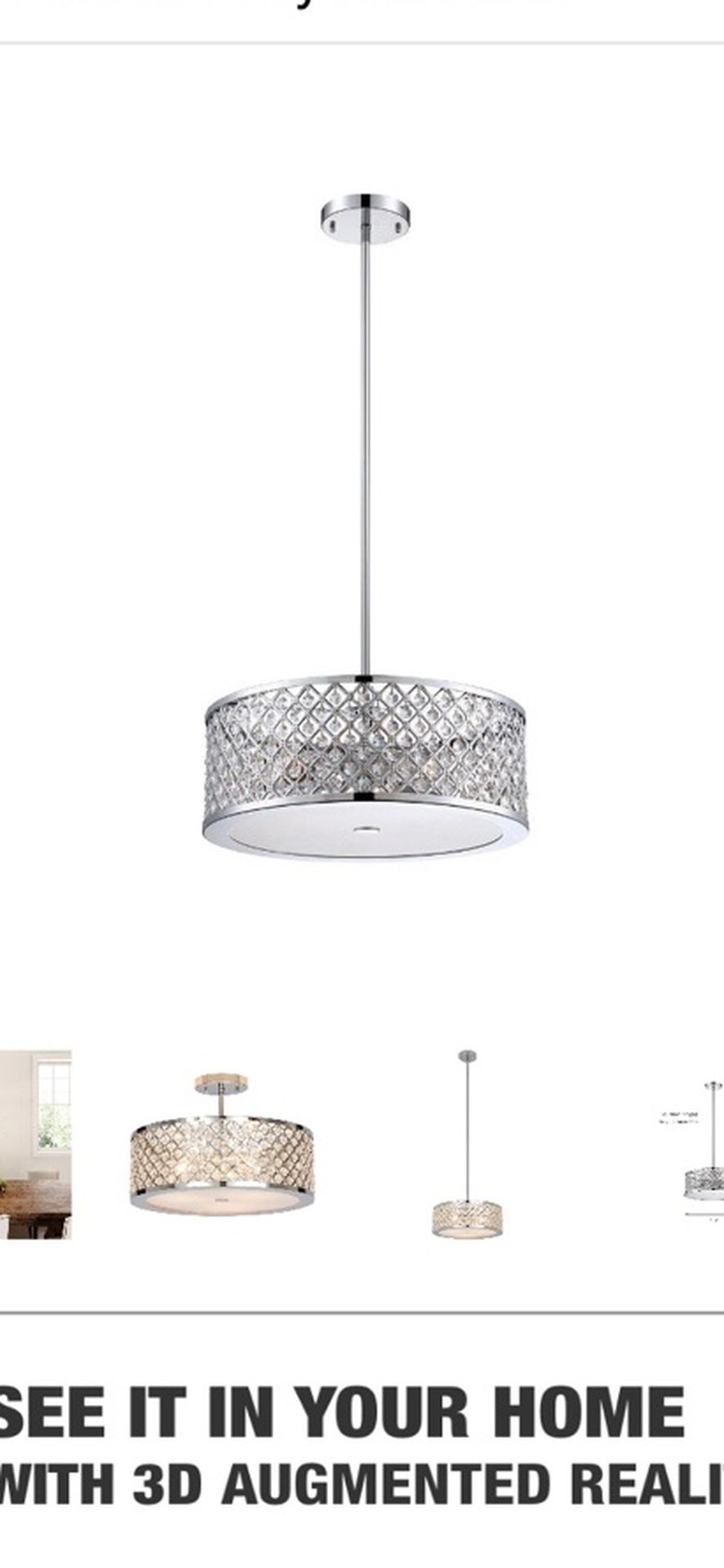 Home Decorators Collection 3-Light Chrome Convertible Semi-Flushmount/Pendant with Frosted Crystal Shade